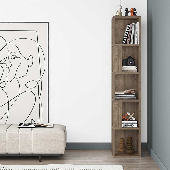 Βιβλιοθήκη γωνιακή Piano χρώμα ανοιχτό καρυδί 31,4x31,4x158,9εκ.