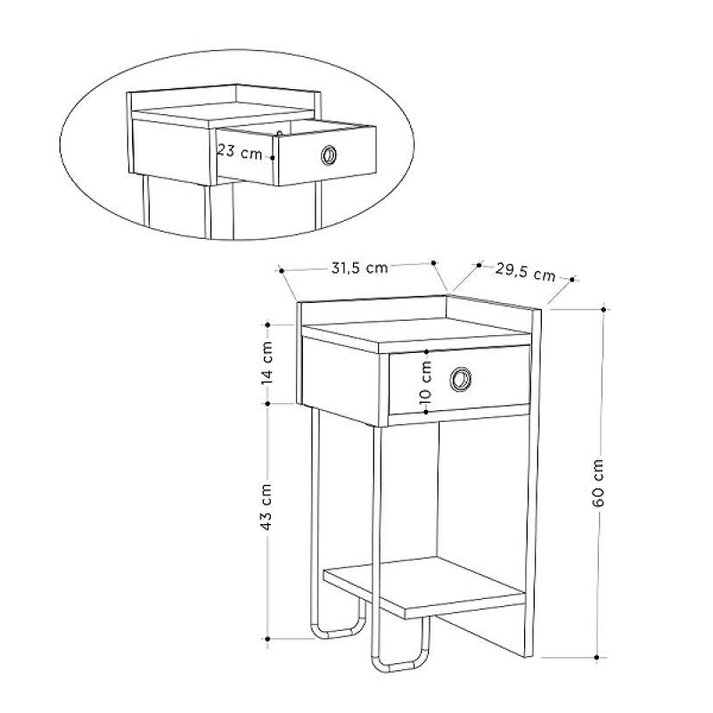 Κομοδίνο Sirius δεξί χρώμα λευκό 32x30x61εκ.