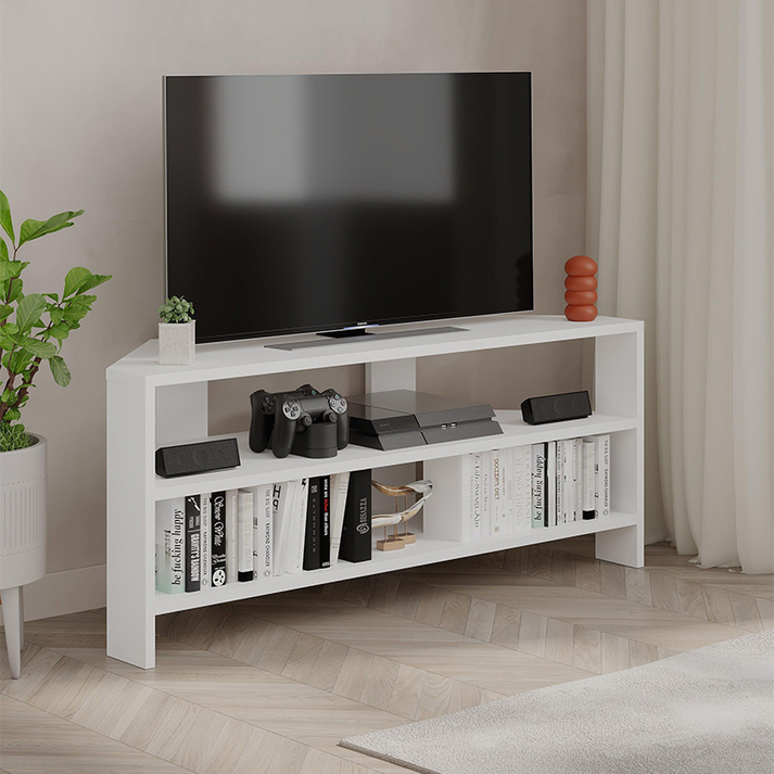 Έπιπλο τηλεόρασης γωνιακό Thales χρώμα λευκό 110x36x45εκ.