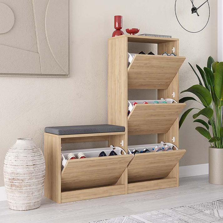 Παπουτσοθήκη Dude χρώμα φυσικό οξιάς 104,8x26x118,5εκ.