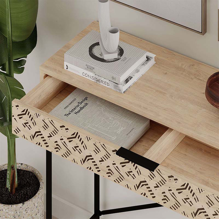 Κονσόλα Heaton μεταλλική - μελαμίνης χρώμα sapphire oak 110x35,6x90εκ.