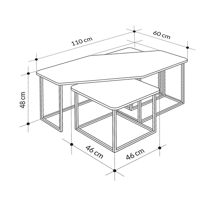 Τραπεζάκι σαλονιού σετ 3 τμχ. Nesty χρώμα saphhire oak - γκρι ρετρό - λευκό εφέ μαρμάρου 110x60x48εκ.