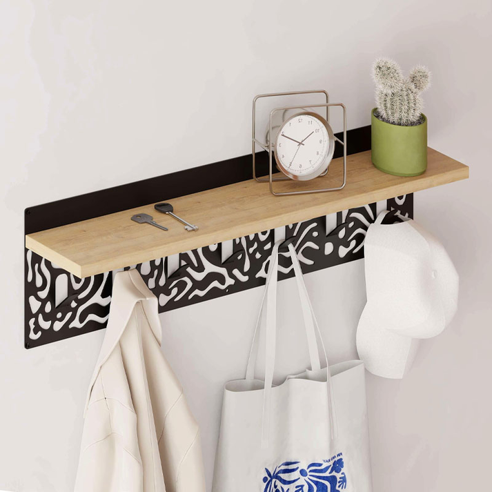 Κρεμάστρα τοίχου Novo από  μέταλλο - μελαμίνη χρώμα sapphire oak - μαύρο 80x12,2x20εκ.