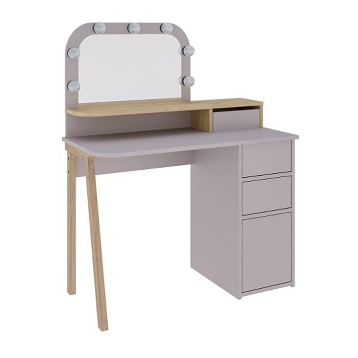 Τουαλέτα με καθρέπτη Avien χρώμα ανοιχτή μόκα - φυσικό οξιάς 105x51,1x131εκ.