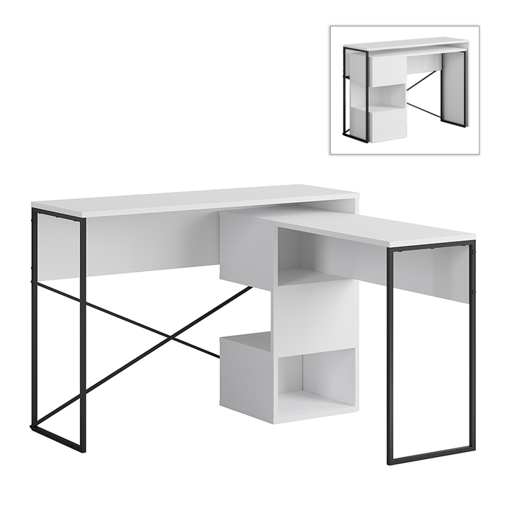 Γραφείο εργασίας πολυμορφικό Badau χρώμα λευκό 110x37,2x77εκ.