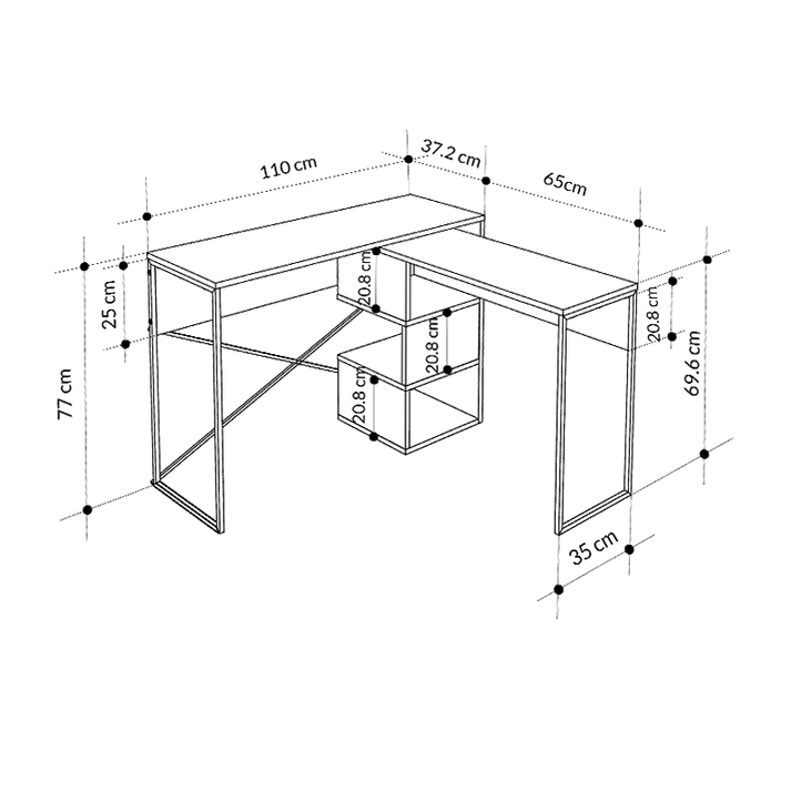 Γραφείο εργασίας πολυμορφικό Badau χρώμα λευκό 110x37,2x77εκ.