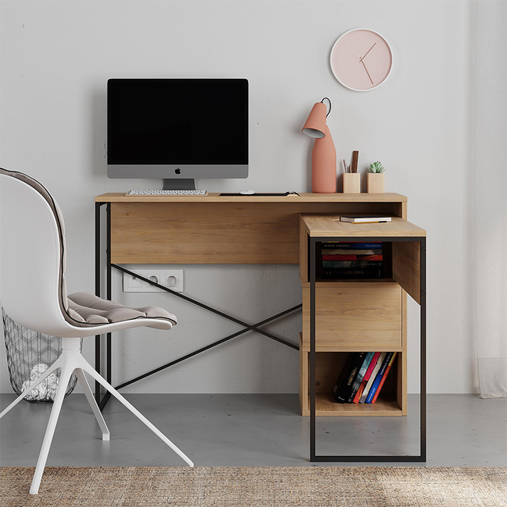 Γραφείο εργασίας πολυμορφικό Badau χρώμα φυσικό οξιάς 110x37,2x77εκ.