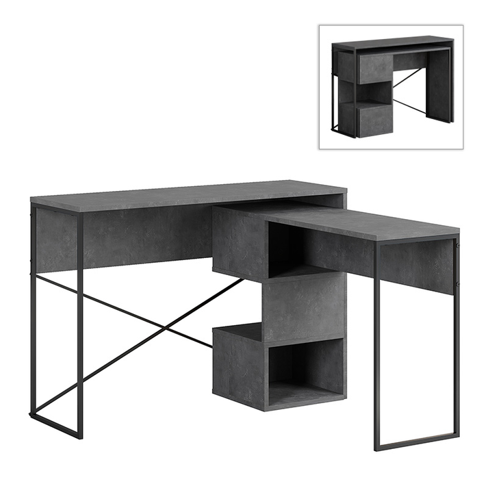 Γραφείο εργασίας πολυμορφικό Badau χρώμα γκρι ρετρό 110x37,2x77εκ.