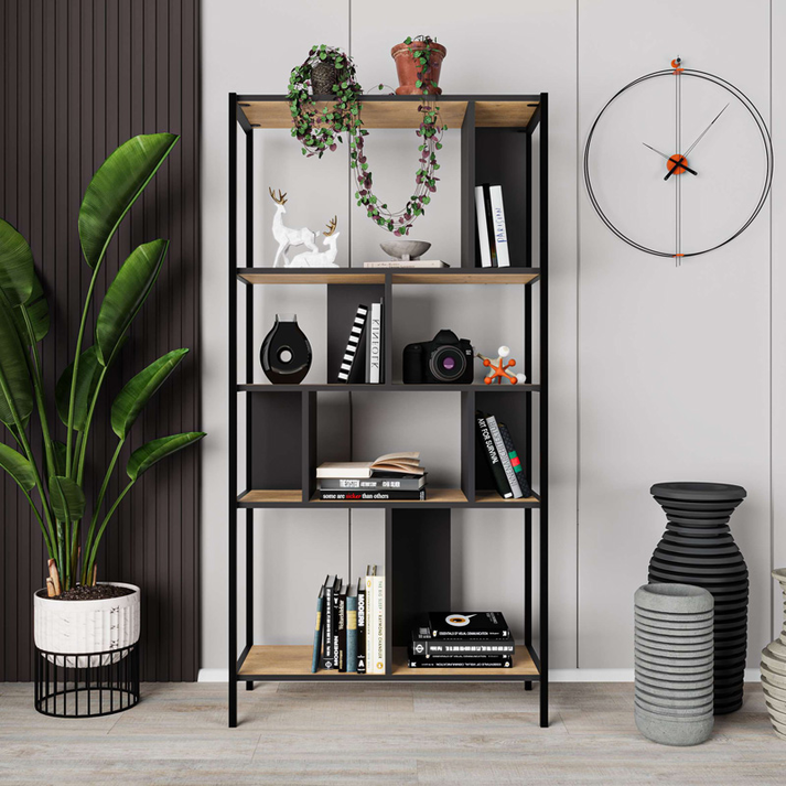 Βιβλιοθήκη Midi χρώμα sapphire oak - silky black 88x35x175εκ.