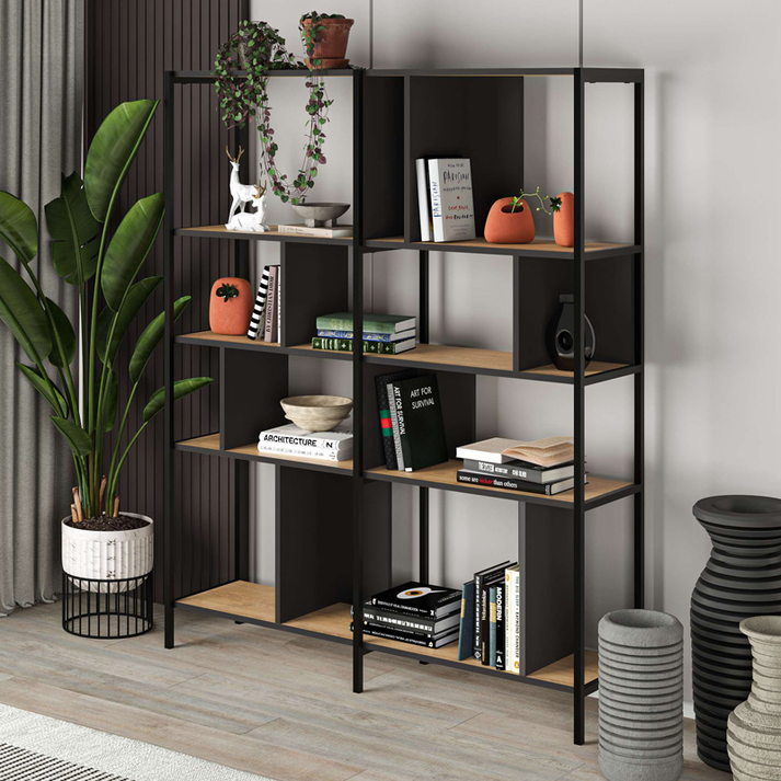 Βιβλιοθήκη Maxi χρώμα sapphire oak - silky black 144x35x175εκ.