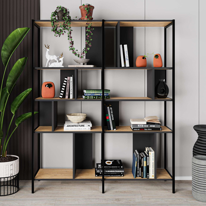 Βιβλιοθήκη Maxi χρώμα sapphire oak - silky black 144x35x175εκ.
