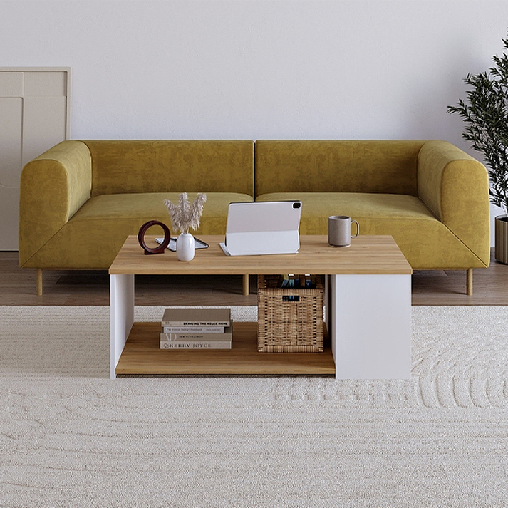 Τραπεζάκι σαλονιού Berg χρώμα φυσικό οξιάς - λευκό 110x60x40εκ.