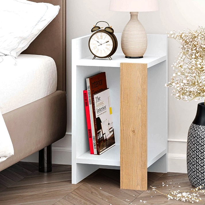 Κομοδίνο Elos χρώμα λευκό - saphhire oak 30x31,7x55εκ.