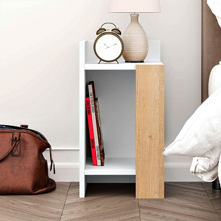 Κομοδίνο Elos χρώμα λευκό - saphhire oak 30x31,7x55εκ.