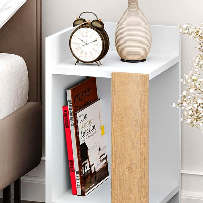 Κομοδίνο Elos χρώμα λευκό - saphhire oak 30x31,7x55εκ.