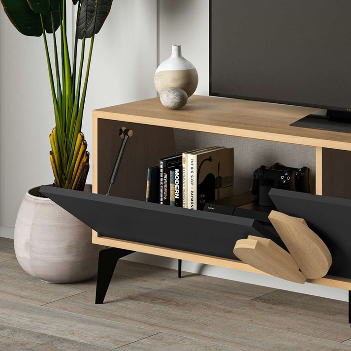 Έπιπλο τηλεόρασης Gora χρώμα sapphire oak - silky black 140x35,6x51εκ.
