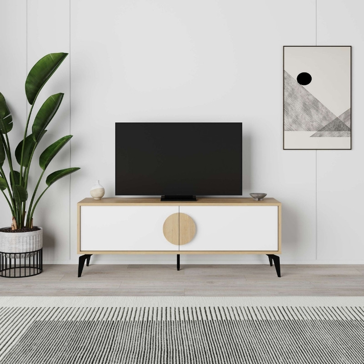 Έπιπλο τηλεόρασης Gora χρώμα sapphire oak - λευκό 140x35,6x51εκ.