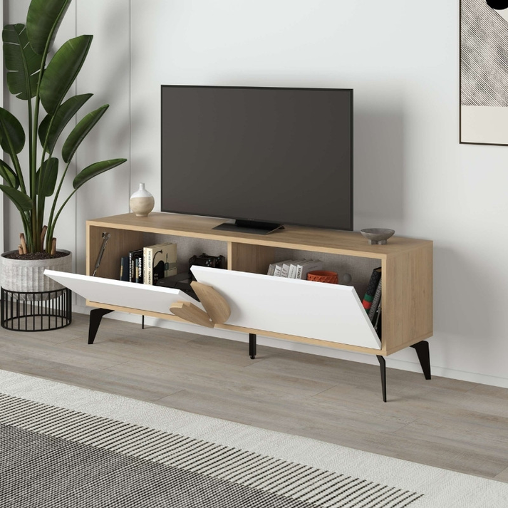 Έπιπλο τηλεόρασης Gora χρώμα sapphire oak - λευκό 140x35,6x51εκ.