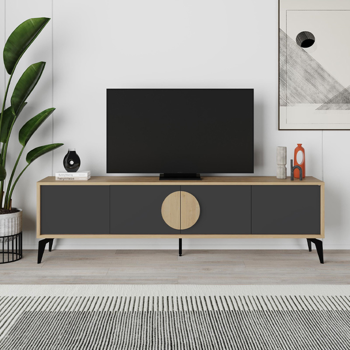 Έπιπλο τηλεόρασης Gora χρώμα sapphire oak - silky black 180x35,6x51εκ.