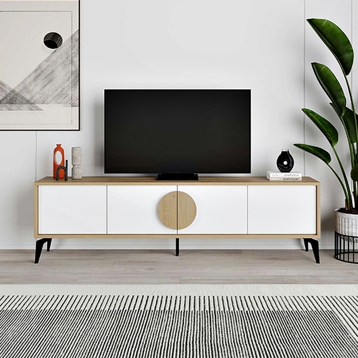 Έπιπλο τηλεόρασης Gora χρώμα sapphire oak - λευκό 180x35,6x51εκ.