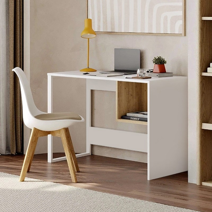 Γραφείο εργασίας Cubo χρώμα λευκό - sapphire oak 110x50x75εκ.