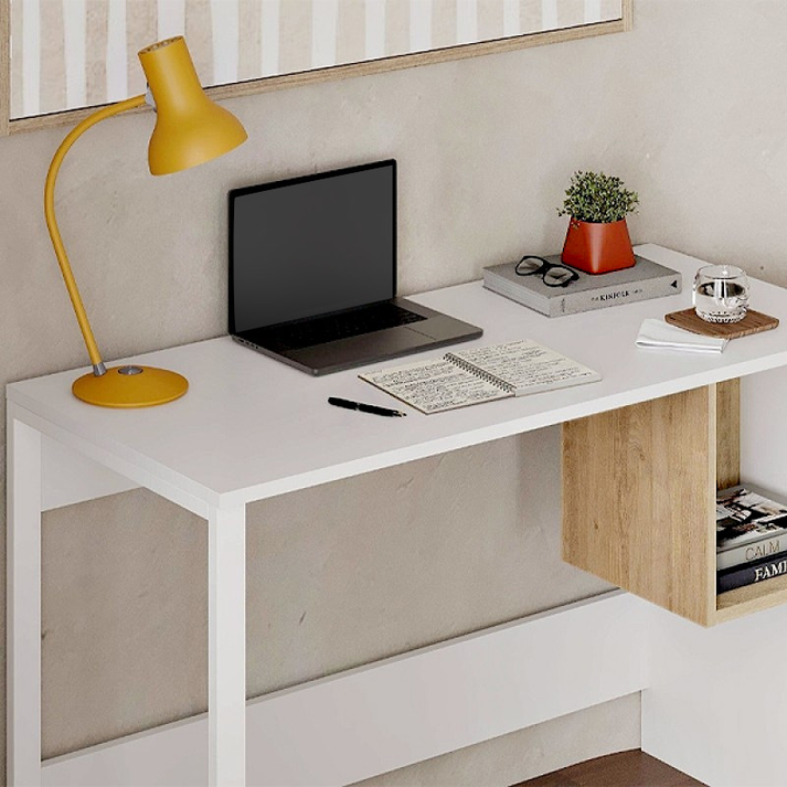 Γραφείο εργασίας Cubo χρώμα λευκό - sapphire oak 110x50x75εκ.