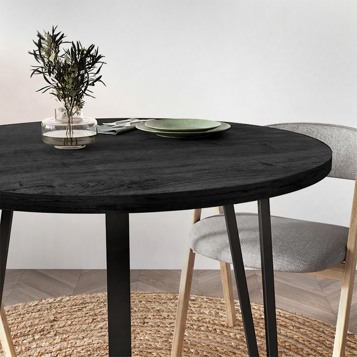 Τραπέζι Xana χρώμα black wood Ø90x77,5εκ.
