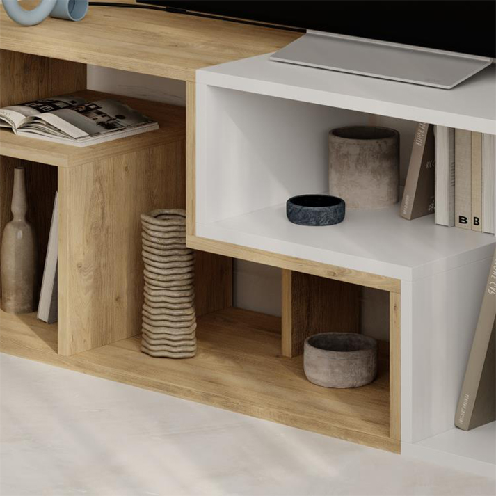 Έπιπλο τηλεόρασης Glis πολυμορφικό χρώμα sapphire oak - λευκό 145x35x44,8εκ.