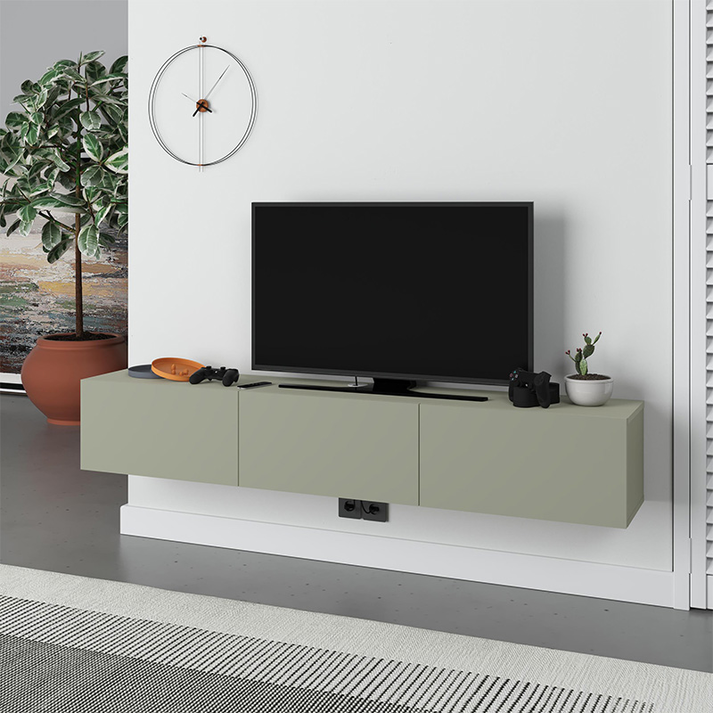 Έπιπλο τηλεόρασης επιτοίχιο Francy χρώμα ash green 180x30x30εκ.