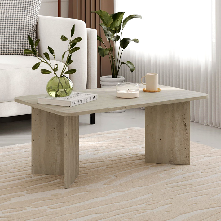 Τραπεζάκι σαλονιού Sam χρώμα neo travertine 100x60x41,8εκ.