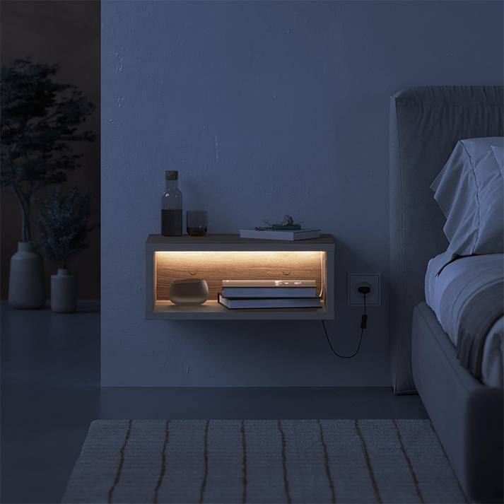 Κομοδίνο επιτοίχιο Brik με LED χρώμα καρυδί - sandstone 45x30x18εκ.