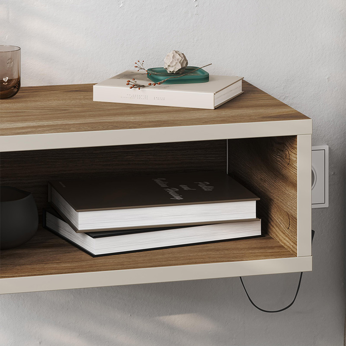 Κομοδίνο επιτοίχιο Brik με LED χρώμα καρυδί - sandstone 45x30x18εκ.