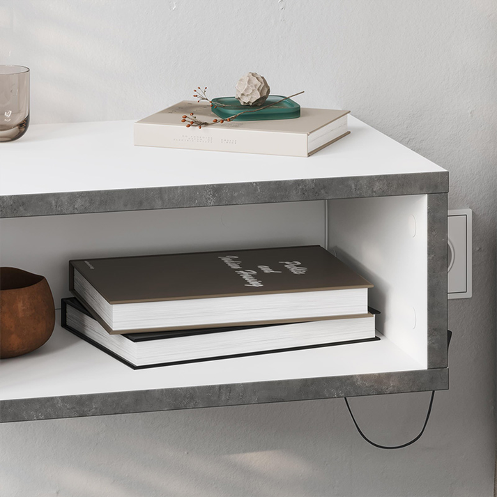 Κομοδίνο επιτοίχιο Brik με LED χρώμα λευκό - γκρι ρετρό 45x30x18εκ.