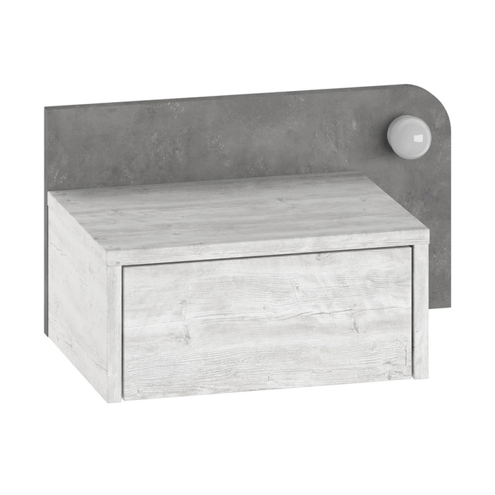 Κομοδίνο επιτοίχιο Dotta με LED χρώμα λευκό αντικέ - γκρι ρετρό 52x33,6x28εκ.