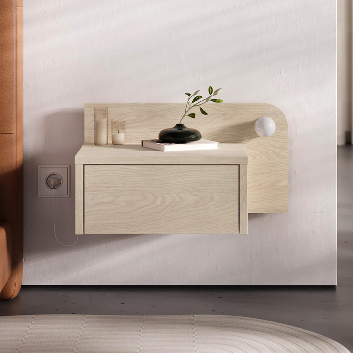 Κομοδίνο επιτοίχιο Dotta με LED χρώμα light oak 52x33,6x28εκ.