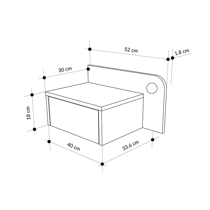 Κομοδίνο επιτοίχιο Dotta με LED χρώμα light oak 52x33,6x28εκ.