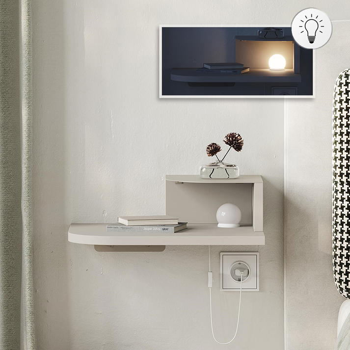 Κομοδίνο επιτοίχιο Luno με LED χρώμα sandstone 40x30x16,2εκ.