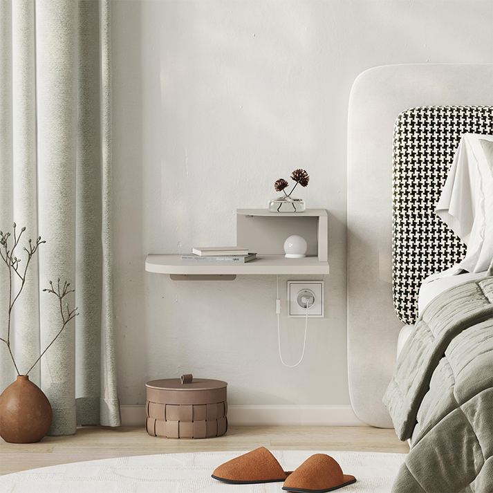 Κομοδίνο επιτοίχιο Luno με LED χρώμα sandstone 40x30x16,2εκ.