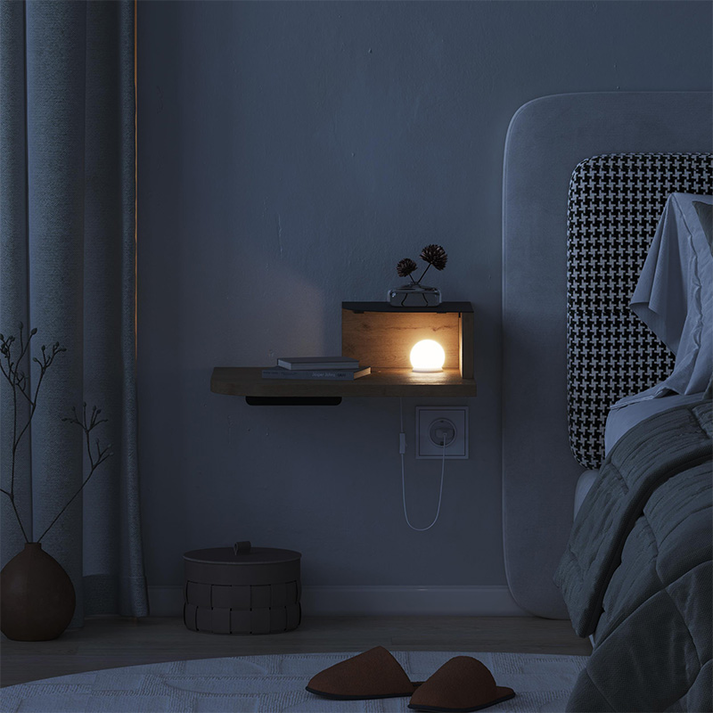 Κομοδίνο επιτοίχιο Luno με LED χρώμα sepet oak 40x30x16,2εκ.