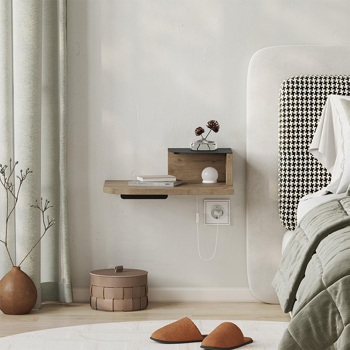 Κομοδίνο επιτοίχιο Luno με LED χρώμα sepet oak 40x30x16,2εκ.