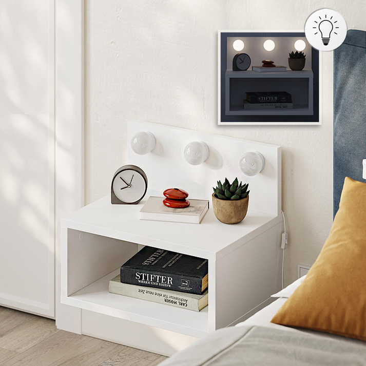 Κομοδίνο επιτοίχιο Treo με LED χρώμα λευκό 40x30x33,8εκ.