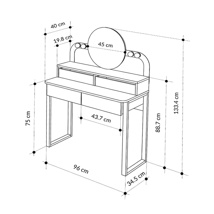 Τουαλέτα με καθρέπτη Lora με LED χρώμα μαύρο - sapphire oak 96x40x133,4εκ.