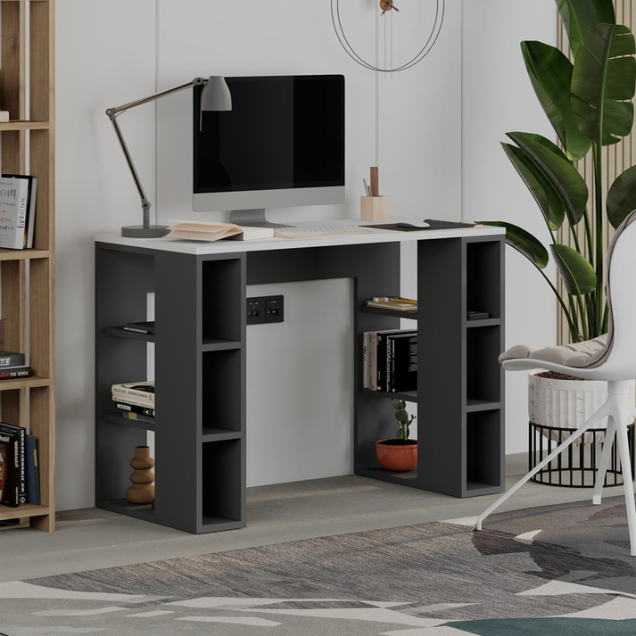 Γραφείο εργασίας Colmar χρώμα ανθρακί - λευκό 106x50x75εκ.