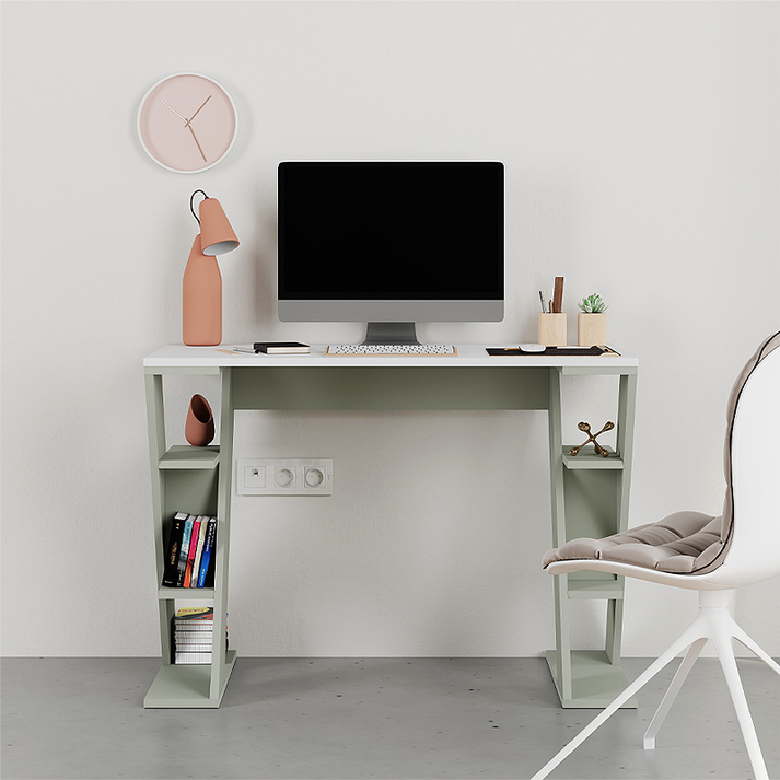 Γραφείο εργασίας Papillon χρώμα ash green - λευκό 106x50x75εκ