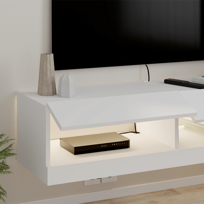 Έπιπλο τηλεόρασης επιτοίχιο Moon με LED χρώμα λευκό 120x33,8x30εκ.