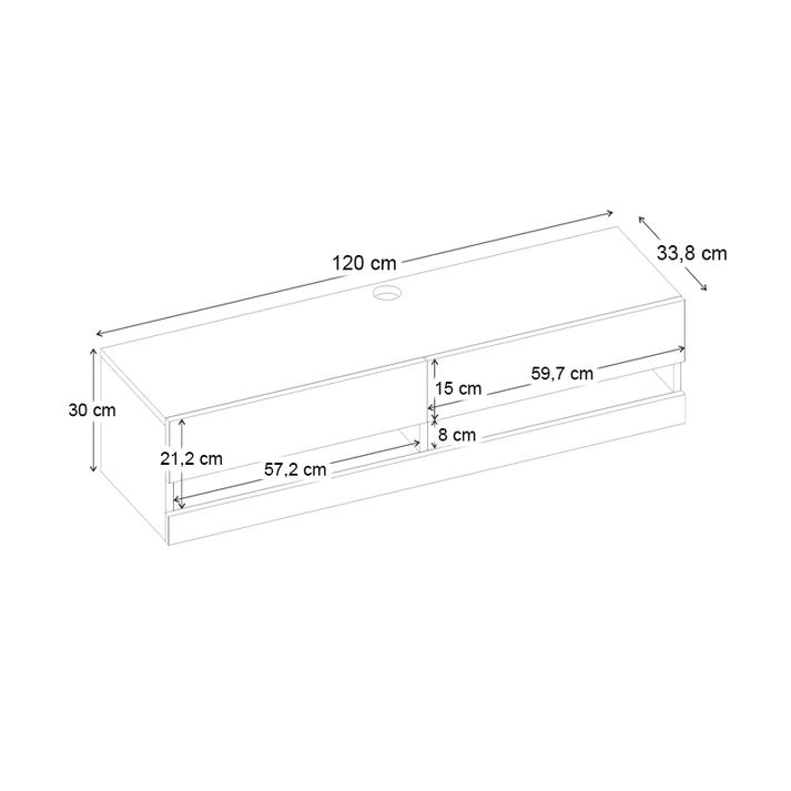 Έπιπλο τηλεόρασης επιτοίχιο Moon με LED χρώμα λευκό 120x33,8x30εκ.