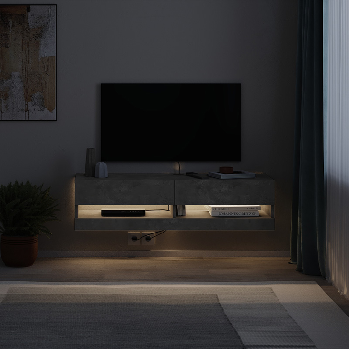 Έπιπλο τηλεόρασης επιτοίχιο Moon με LED χρώμα γκρι ρετρό 120x33,8x30εκ.