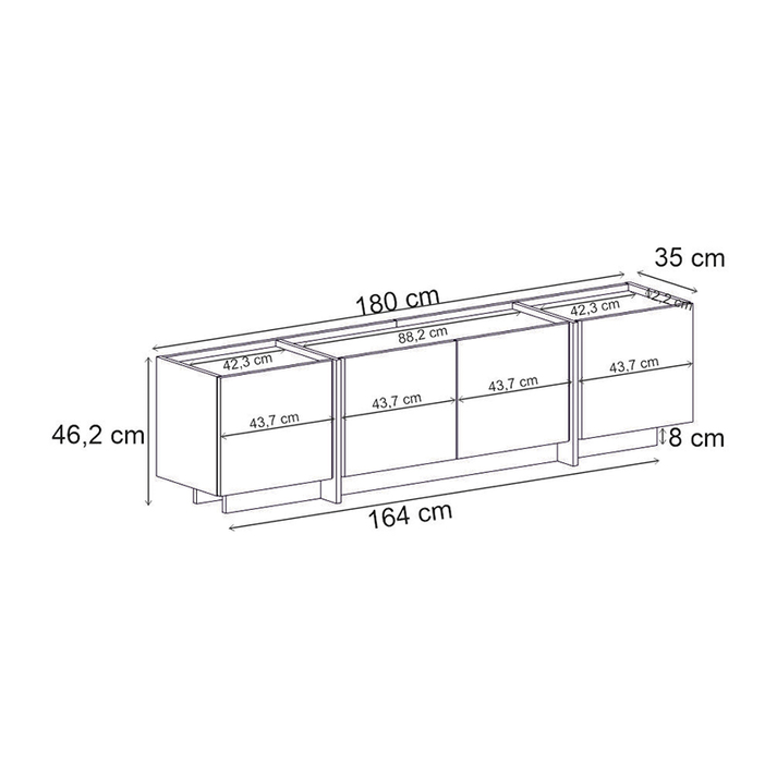 Έπιπλο τηλεόρασης Lowen χρώμα καρυδί milano 180x35x46,2εκ.