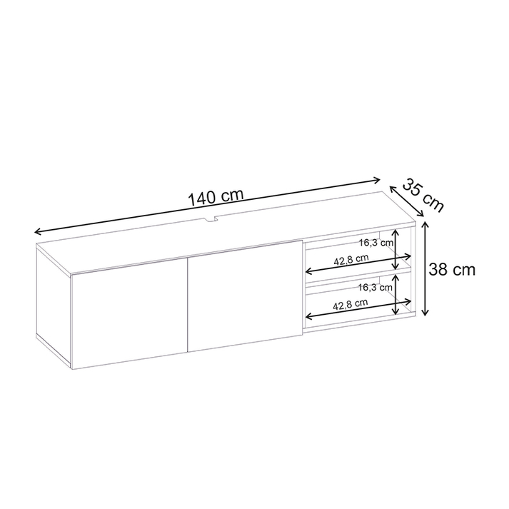 Έπιπλο τηλεόρασης επιτοίχιο Conrad χρώμα travertine 140x35x38εκ.