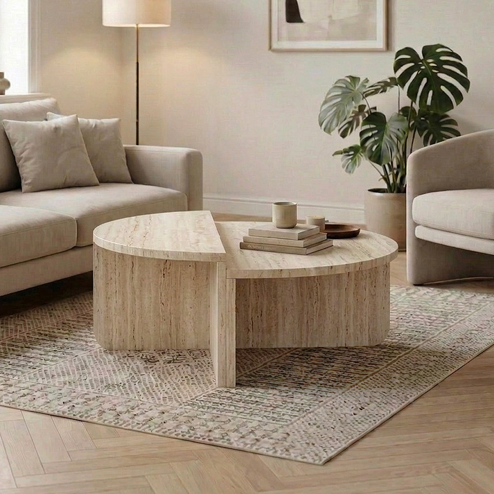 Τραπεζάκι σαλονιού Aloeva χρώμα travertine Ø90x37εκ.
